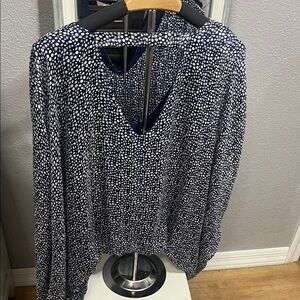 Navy and White Polka Dot Blouse - size L